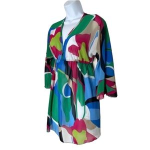 Vintage 90s Retro Multicolor Tunic Dress Small Made In USA